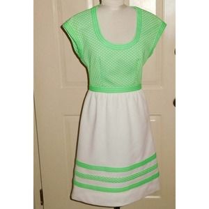 Vintage 1970 Carlye Green White Dress Size Small S